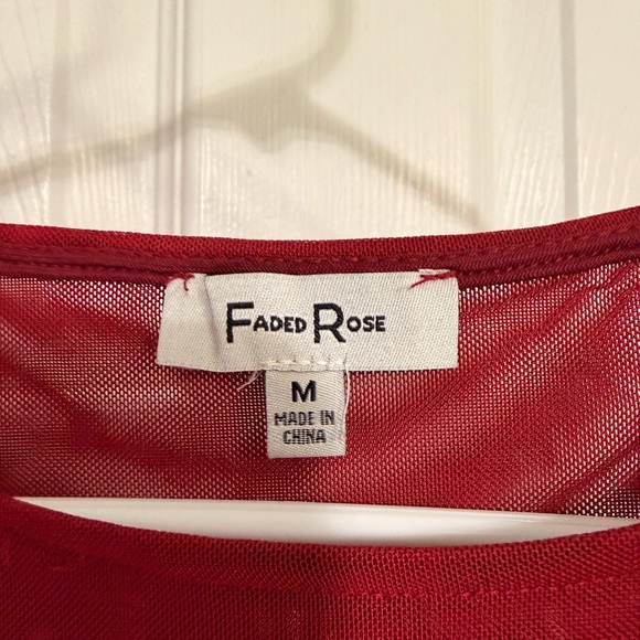 Faded Rose Red Rhinestone Mesh Crop Top - Picture 4 of 6